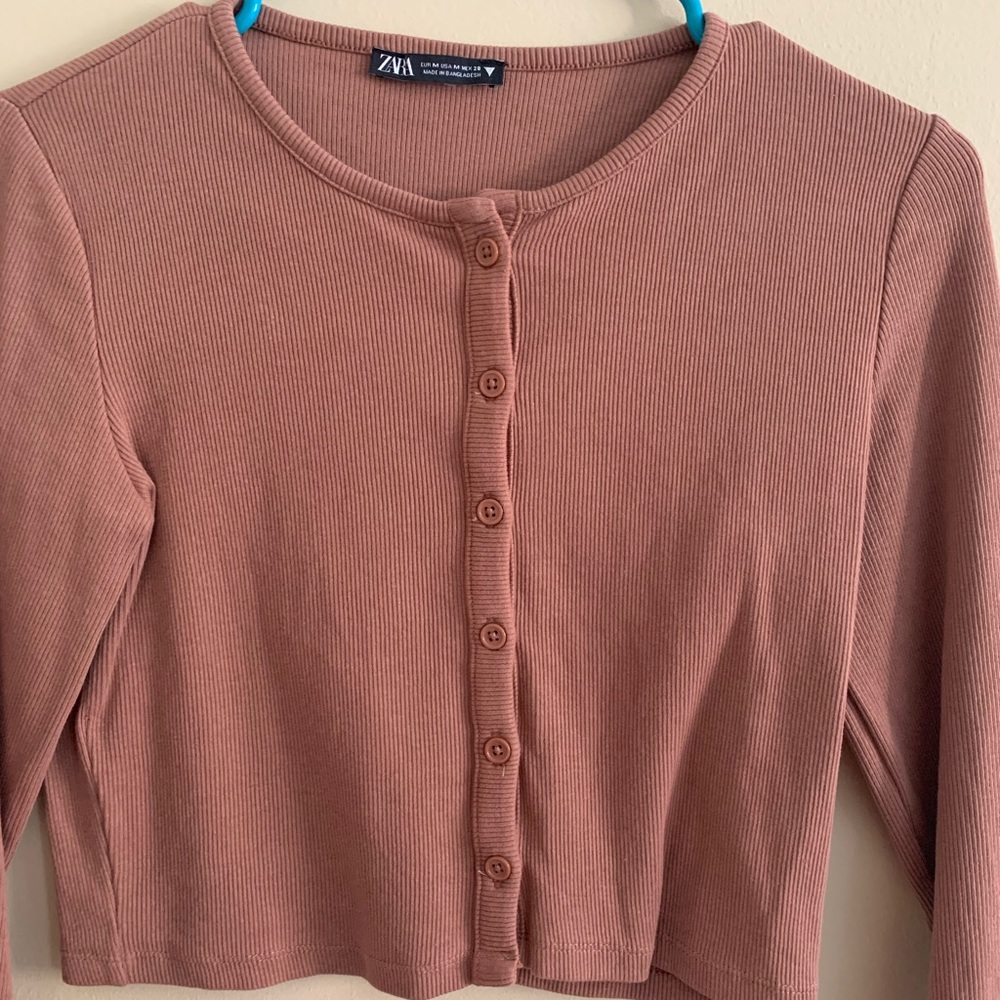 Zara Cropped Long Sleeve Cardigan Top